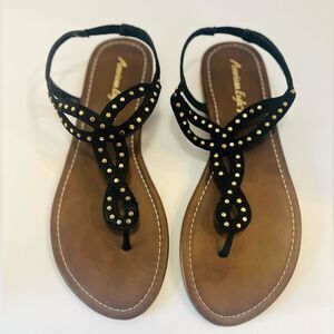 American Eagle Women’s Size 8.5 Black/Brown Sandals with Studded Design